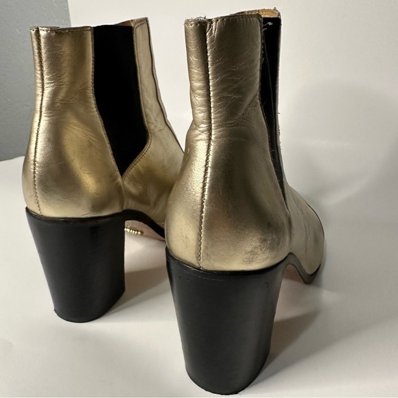 Schutz Happy Platina Gold Leather Chelsea Block Booties Pointed Toe Formal - Picture 7 of 14